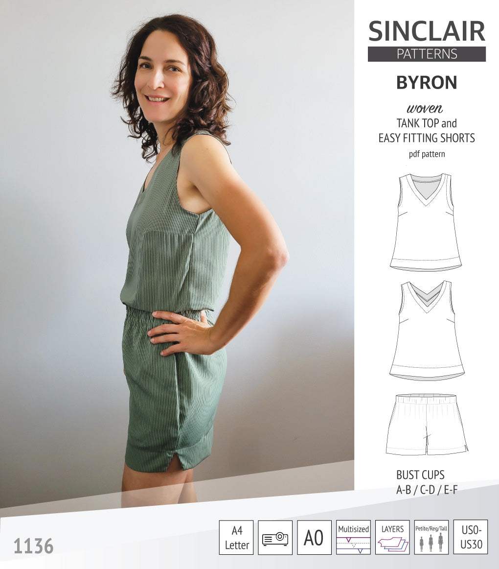 Byron v-neck tank top and easy fitting shorts set for woven fabrics (PDF)