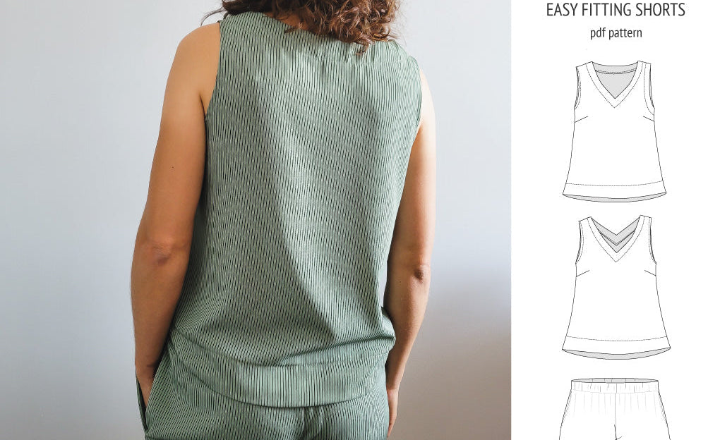 Byron v-neck tank top and easy fitting shorts set for woven fabrics (PDF)