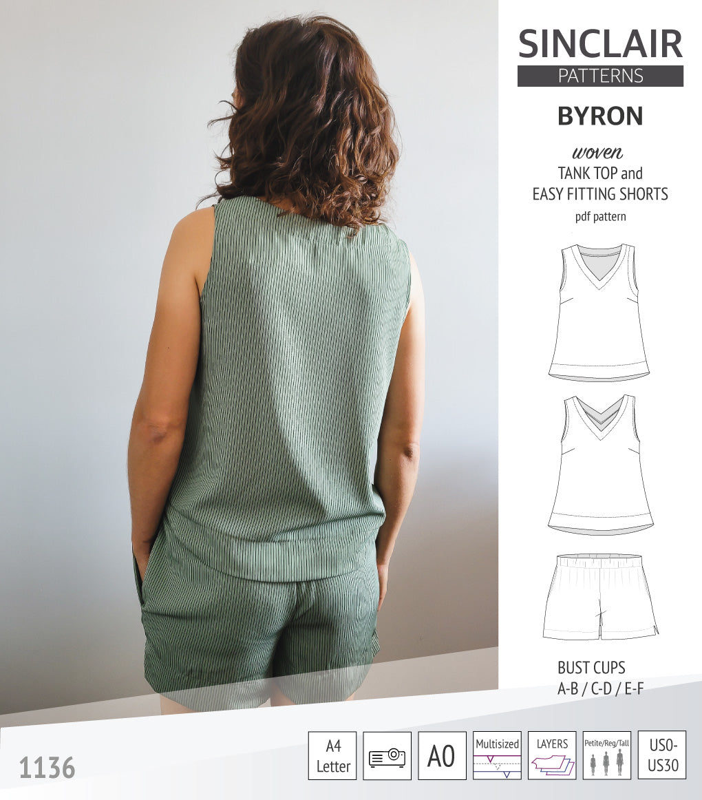 Byron v-neck tank top and easy fitting shorts set for woven fabrics (PDF)