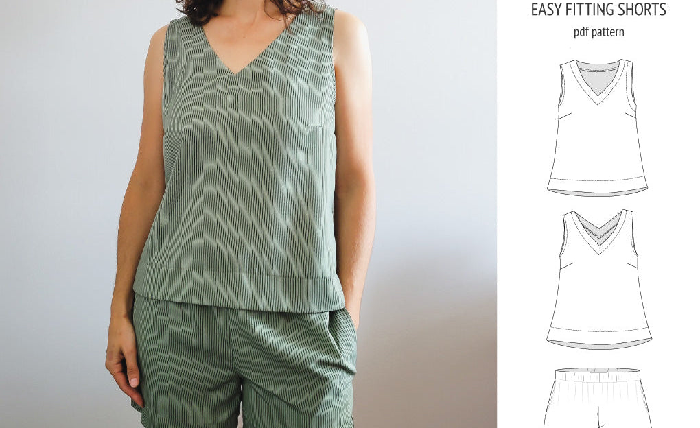 Byron v-neck tank top and easy fitting shorts set for woven fabrics (PDF)