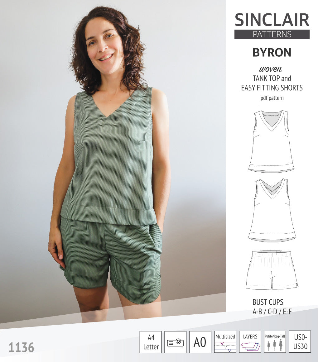 Byron v-neck tank top and easy fitting shorts set for woven fabrics (PDF)