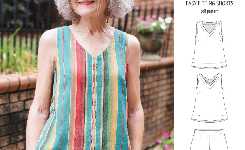 Byron v-neck tank top and easy fitting shorts set for woven fabrics (PDF)
