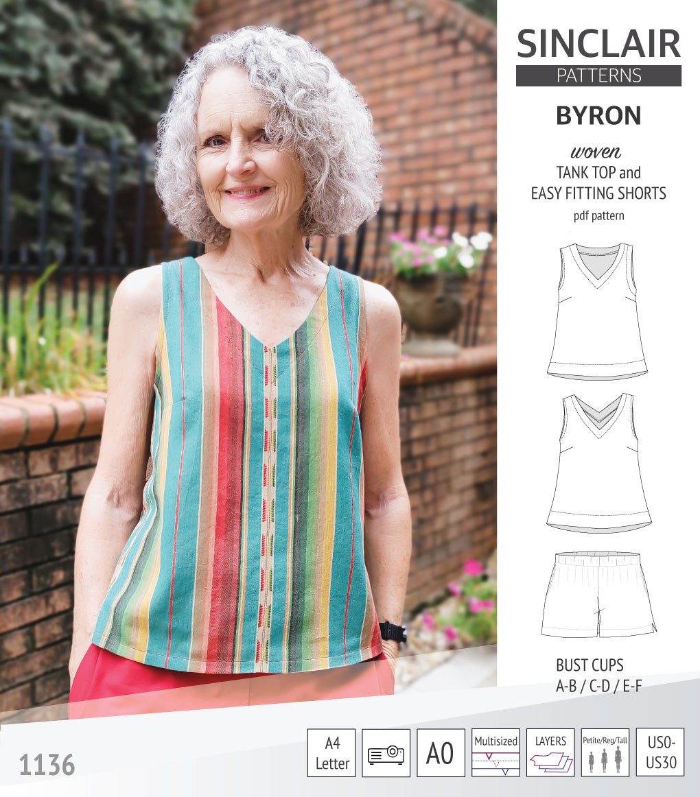 Byron v-neck tank top and easy fitting shorts set for woven fabrics (PDF)