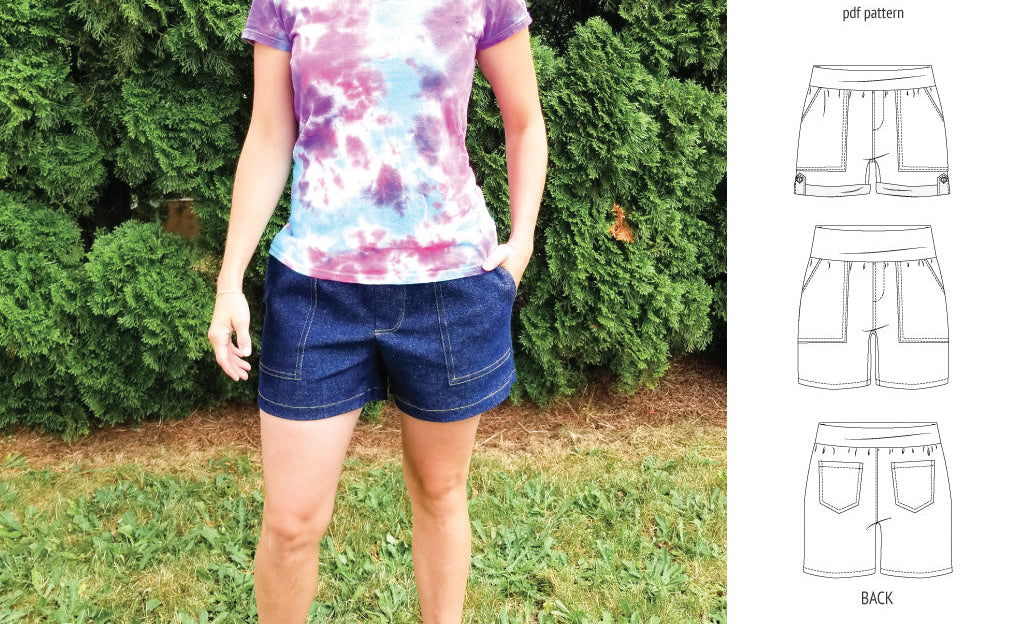 Pdf sewing pattern S1075 Jakarta woven shorts with pockets and yoga waistband by Sinclair Patterns
