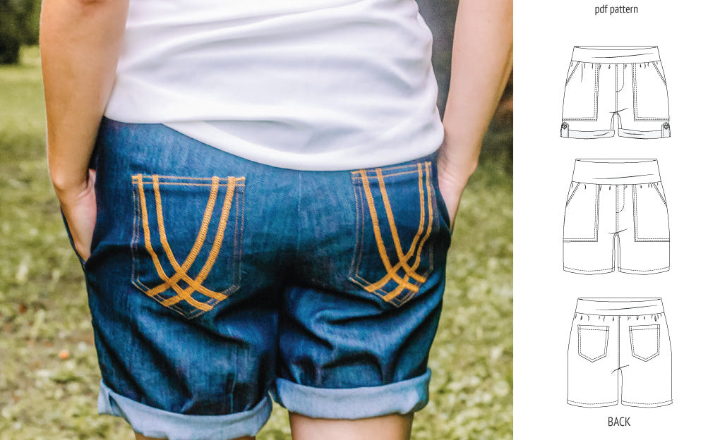 Pdf sewing pattern S1075 Jakarta woven shorts with pockets and yoga waistband by Sinclair Patterns