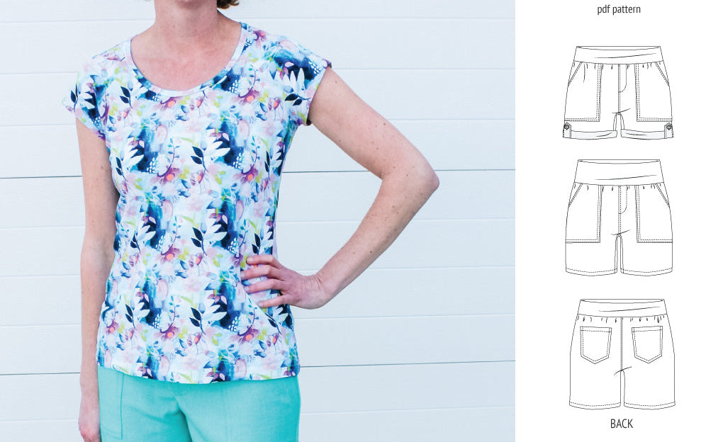 Pdf sewing pattern S1075 Jakarta woven shorts with pockets and yoga waistband by Sinclair Patterns