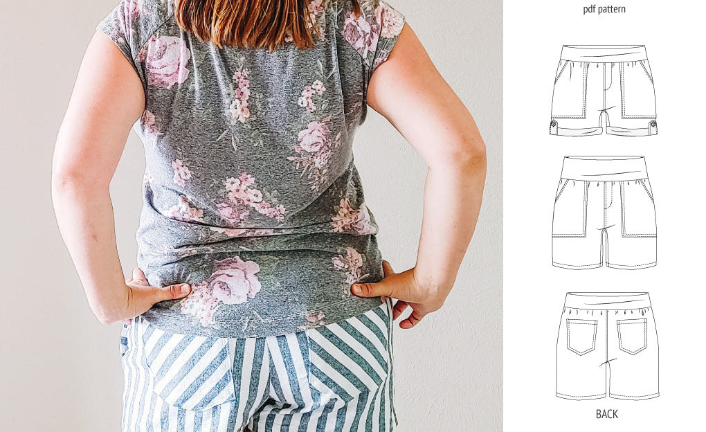Pdf sewing pattern S1075 Jakarta woven shorts with pockets and yoga waistband by Sinclair Patterns