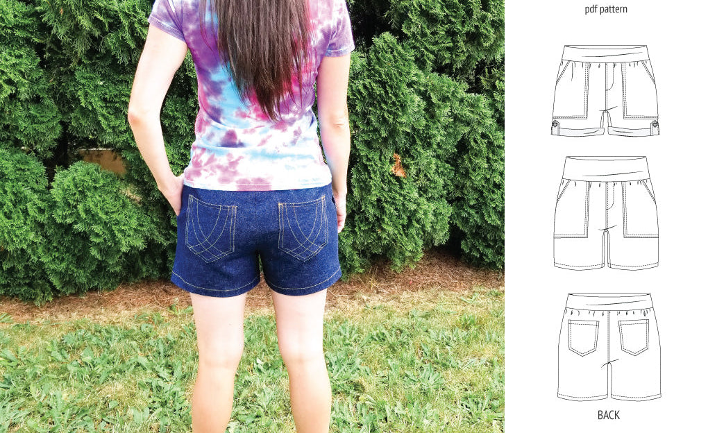 Pdf sewing pattern S1075 Jakarta woven shorts with pockets and yoga waistband by Sinclair Patterns
