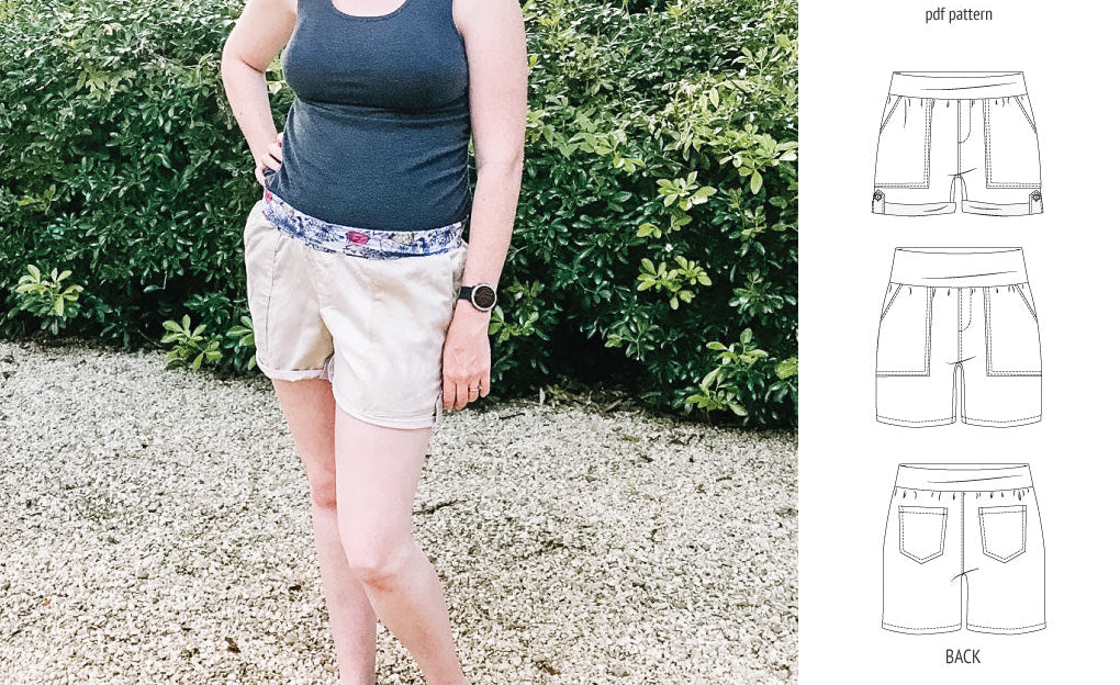 Pdf sewing pattern S1075 Jakarta woven shorts with pockets and yoga waistband by Sinclair Patterns