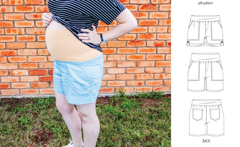 Pdf sewing pattern S1075 Jakarta woven shorts with pockets and yoga waistband by Sinclair Patterns