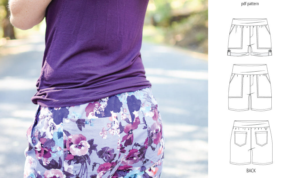 Pdf sewing pattern S1075 Jakarta woven shorts with pockets and yoga waistband by Sinclair Patterns