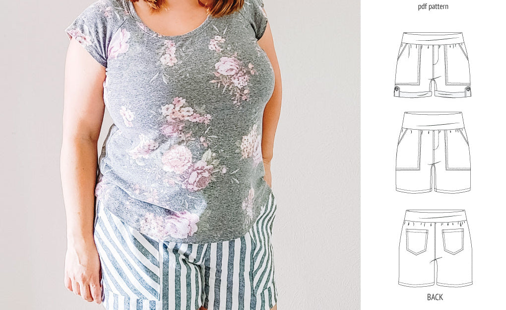 Pdf sewing pattern S1075 Jakarta woven shorts with pockets and yoga waistband by Sinclair Patterns