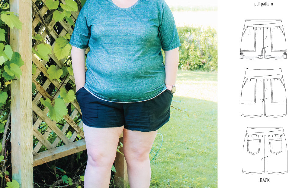 Pdf sewing pattern S1075 Jakarta woven shorts with pockets and yoga waistband by Sinclair Patterns