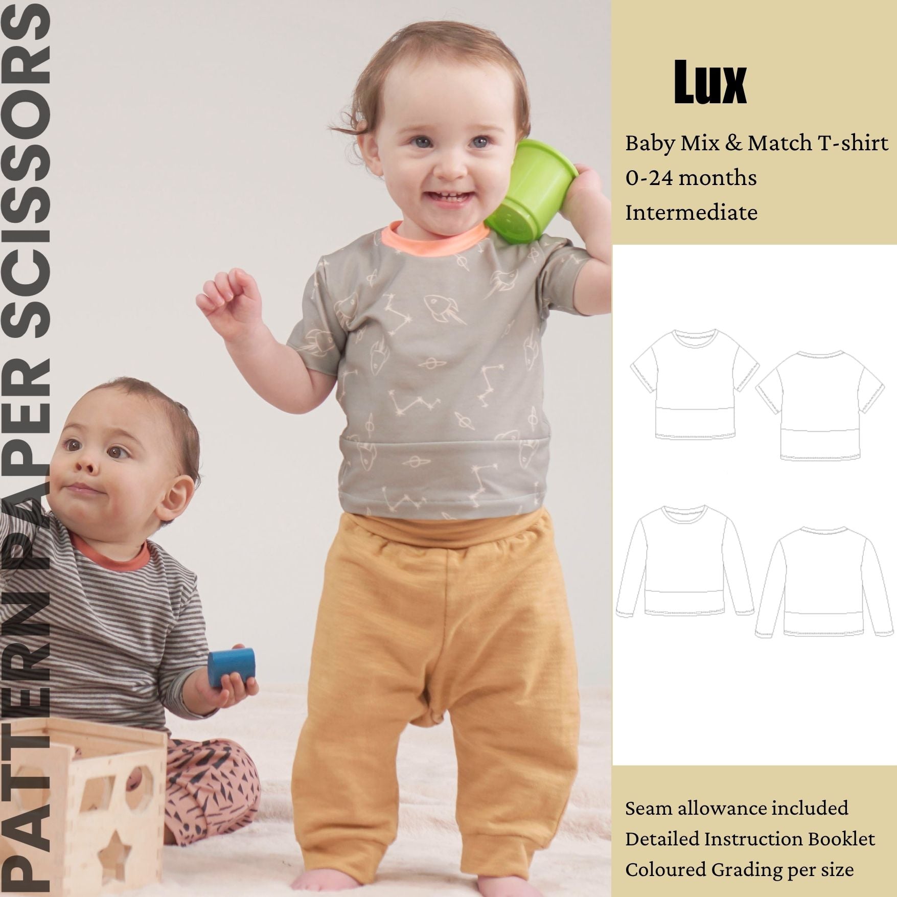 Baby Mix and Match Lux T-shirt PDF Sewing Pattern 0-24 months