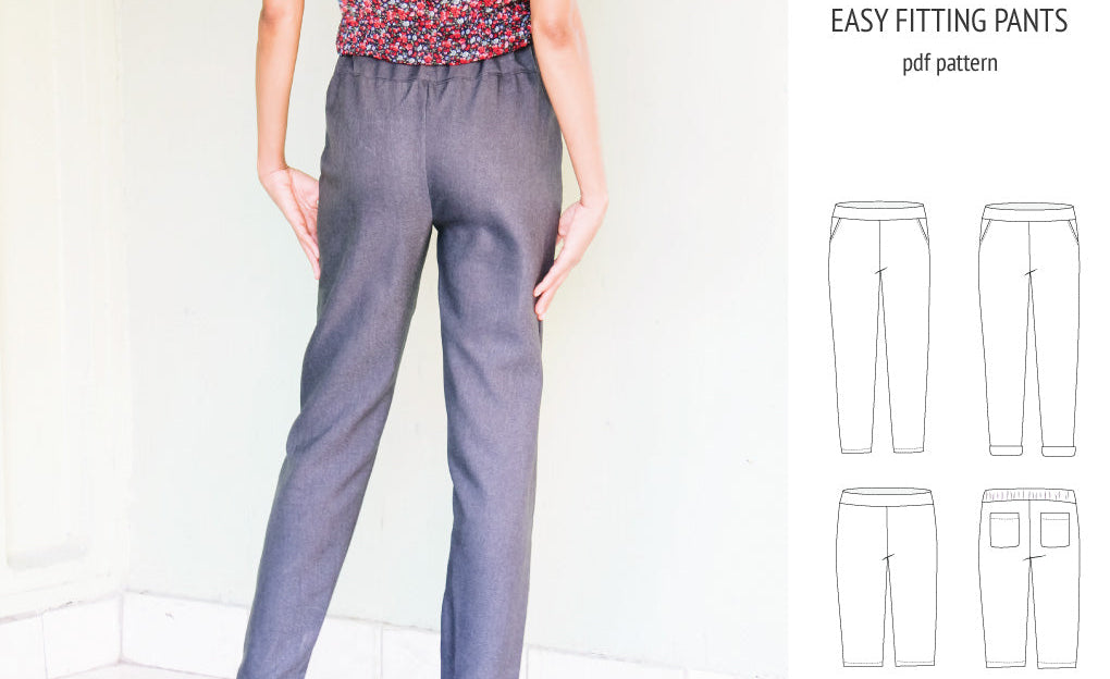 Poppy easy fitting pants for woven fabrics (PDF)
