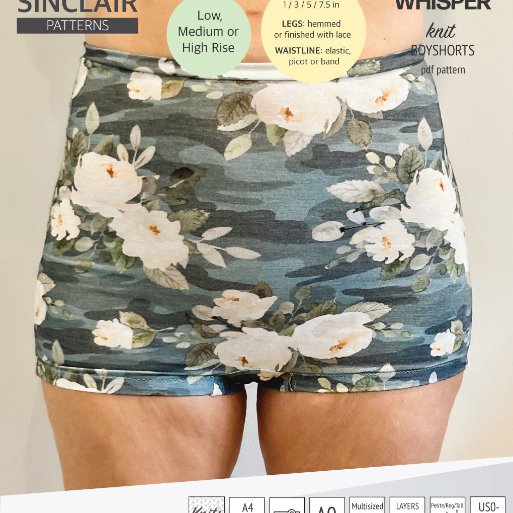 Whisper no front seam boyshorts with various inseams (PDF)