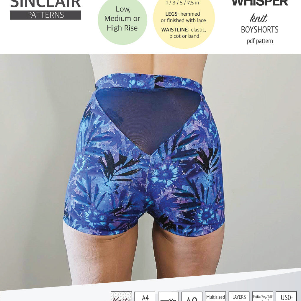 Whisper no front seam boyshorts with various inseams (PDF)
