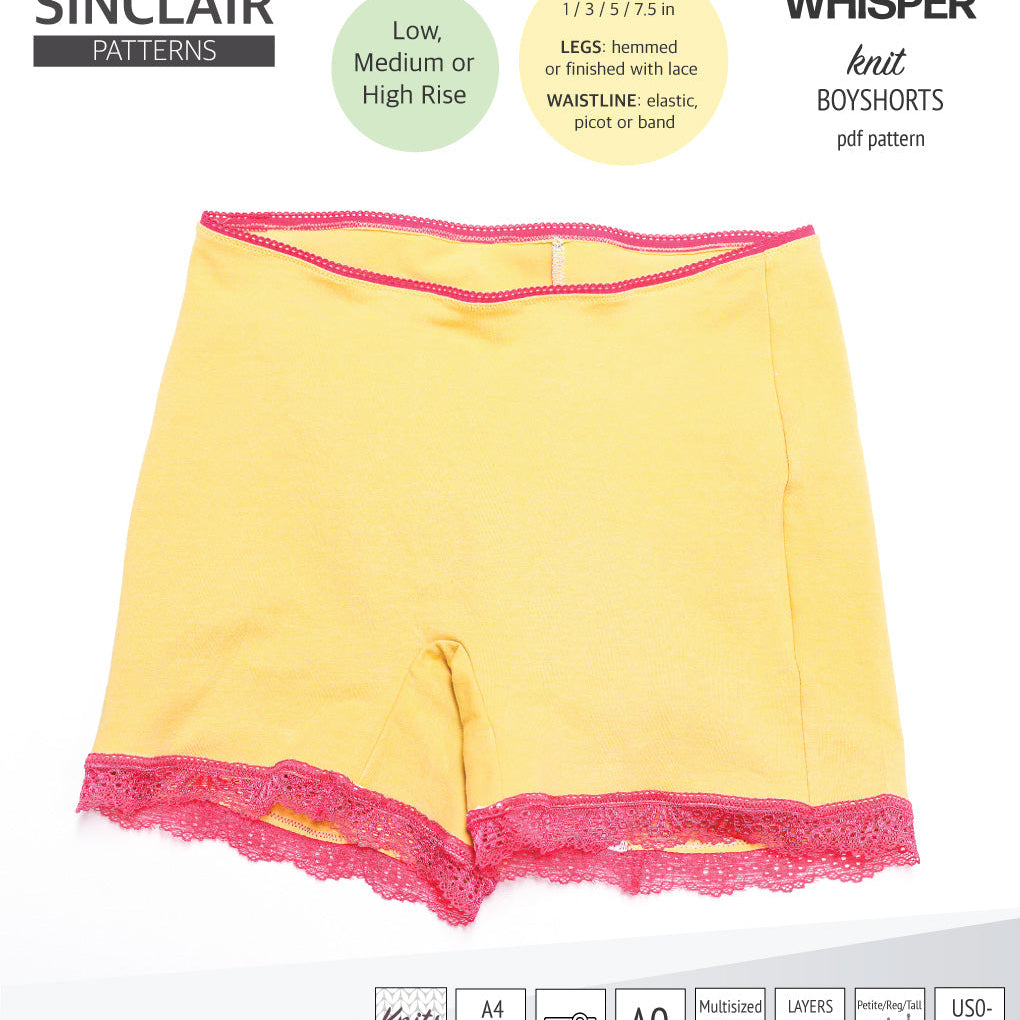 Whisper no front seam boyshorts with various inseams (PDF)