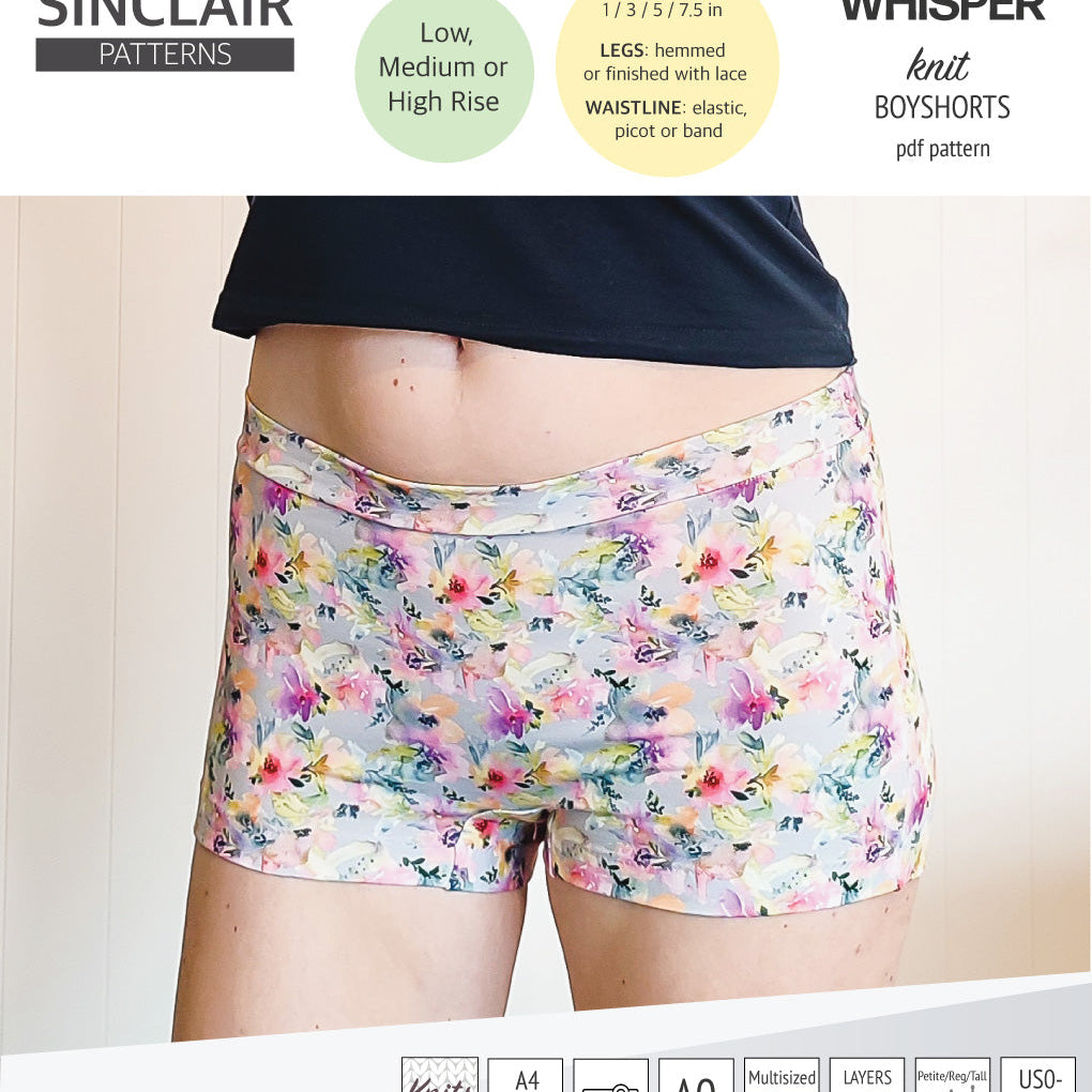 Whisper no front seam boyshorts with various inseams (PDF)