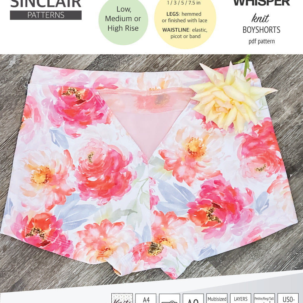 Whisper no front seam boyshorts with various inseams (PDF)