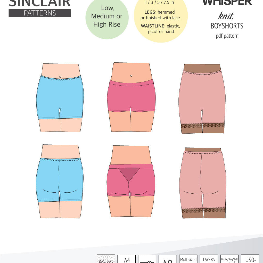 Whisper no front seam boyshorts with various inseams (PDF)