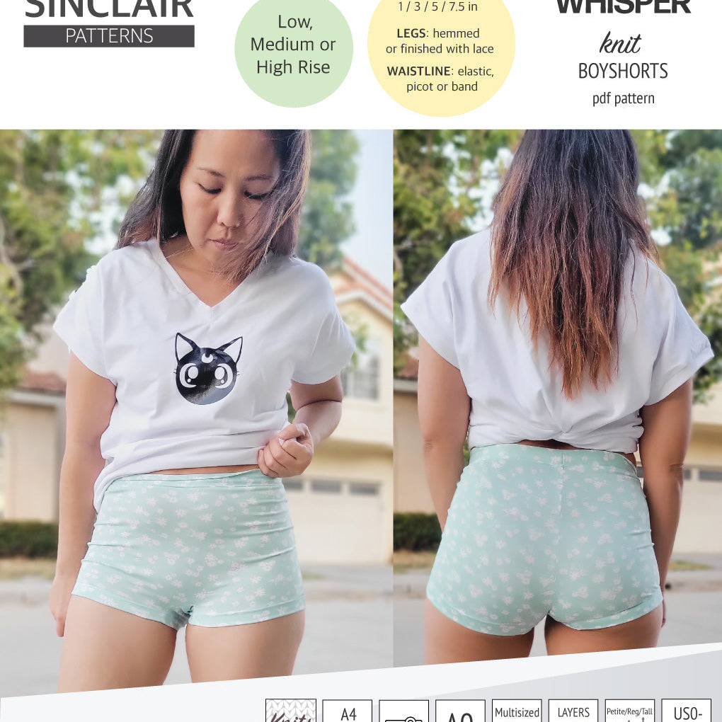 Whisper no front seam boyshorts with various inseams (PDF)