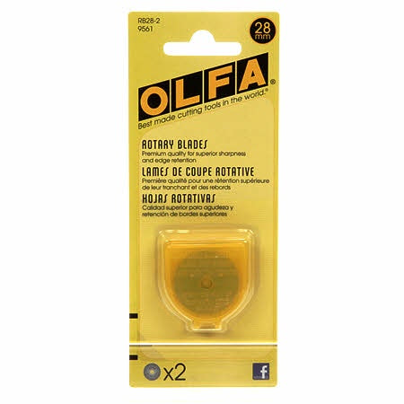 OLFA 28 mm replacement blades in a two pack.