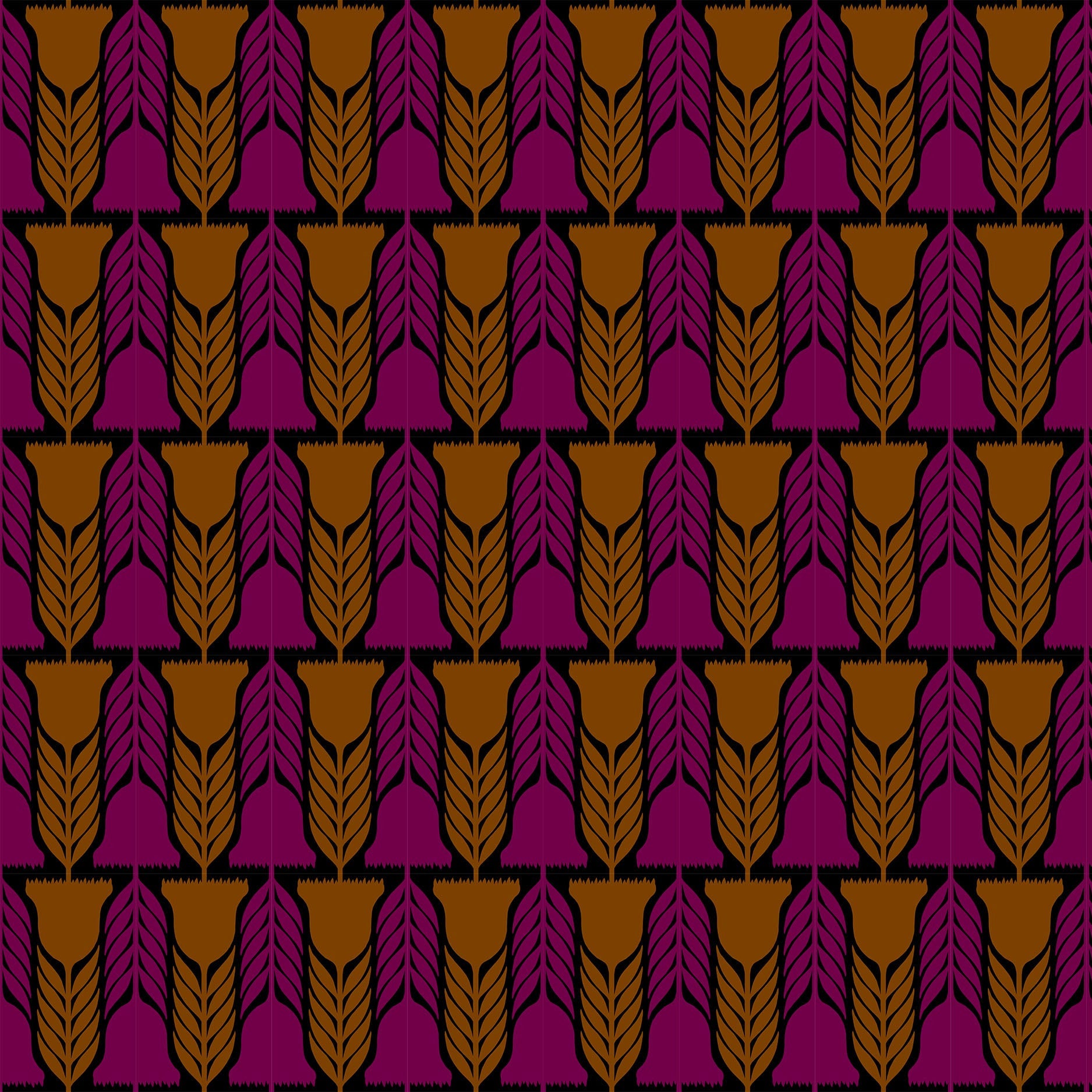 Pattern of purple and orange shapes on a black background