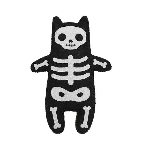 Black cat-shaped skeleton toy on a white background