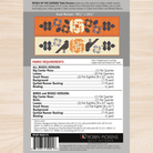 Back cover of a Robin Pickens Quilting Patterns book or envelope on a light wood background, showing a fabric requirements list and a small quilt pattern preview with floral table runners.