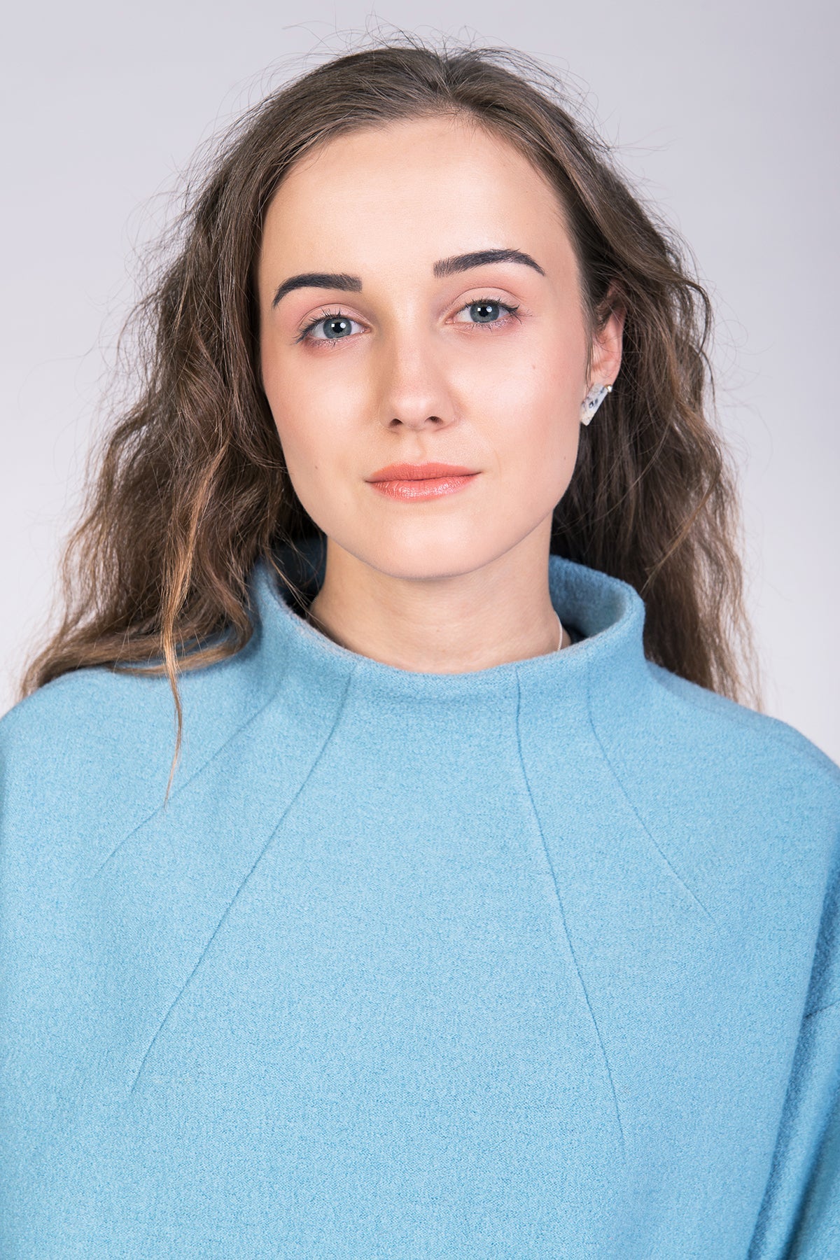 Sweater with a funnel-neck sewing pattern