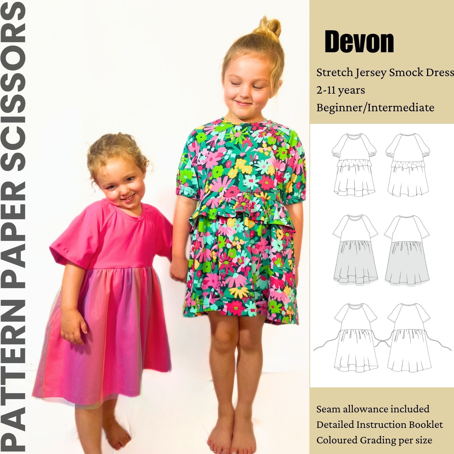 Girls Jersey Smock Dress PDF Sewing Pattern, Sizes 2-11 yrs