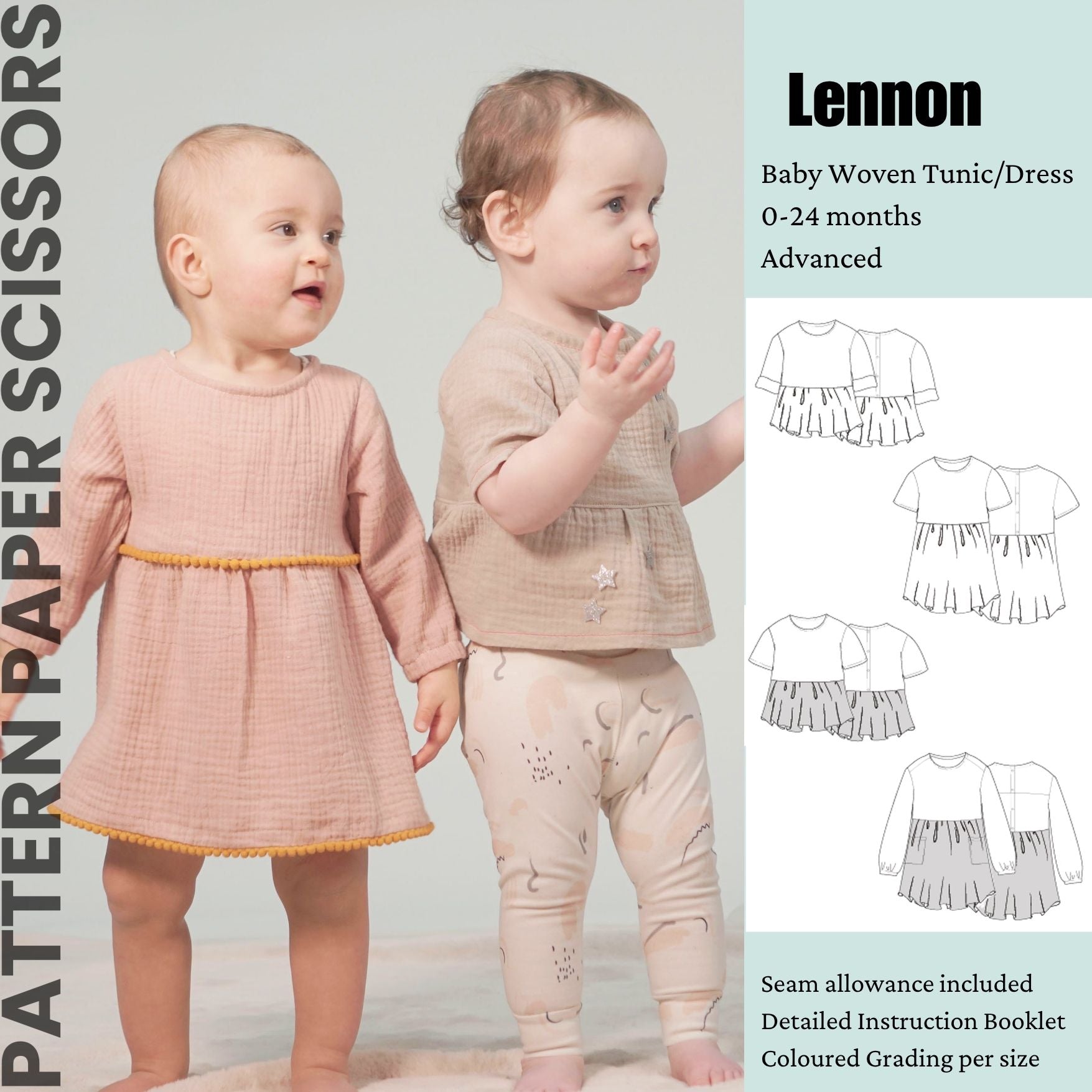 Baby and toddler Woven Tunic/Dress Paper PDF Sewing Pattern