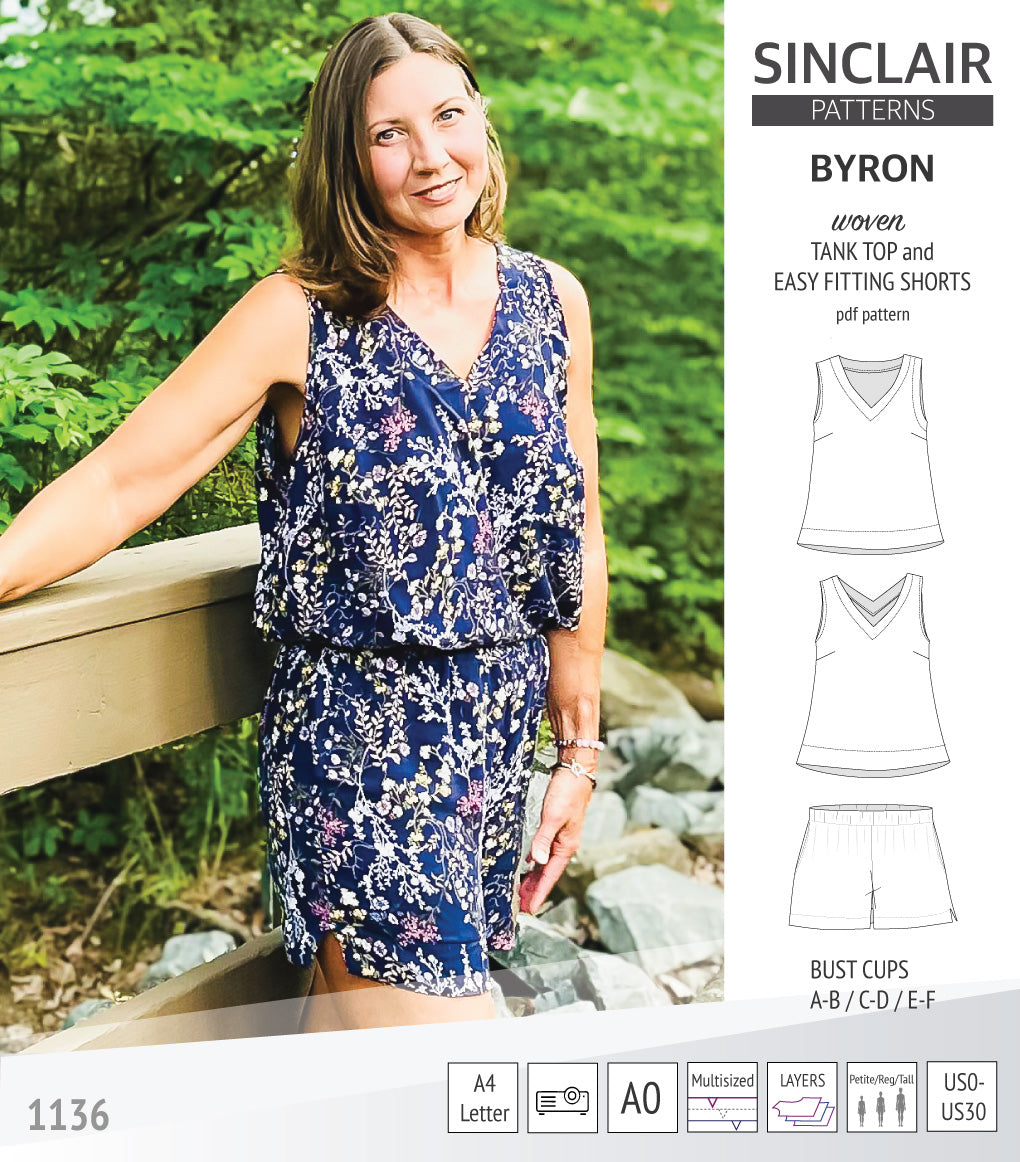 Byron v-neck tank top and easy fitting shorts set for woven fabrics  (PDF)