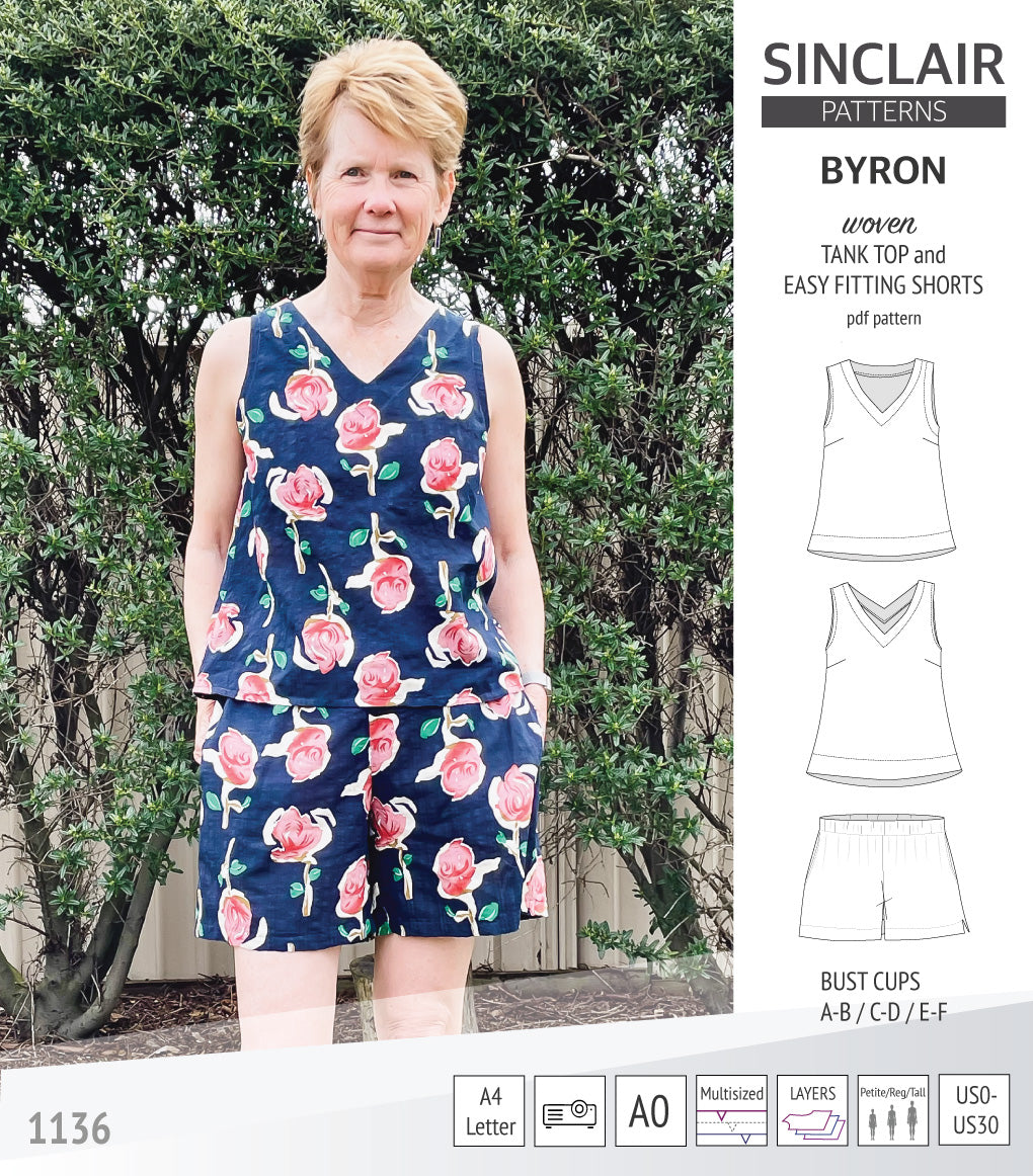 Byron v-neck tank top and easy fitting shorts set for woven fabrics  (PDF)