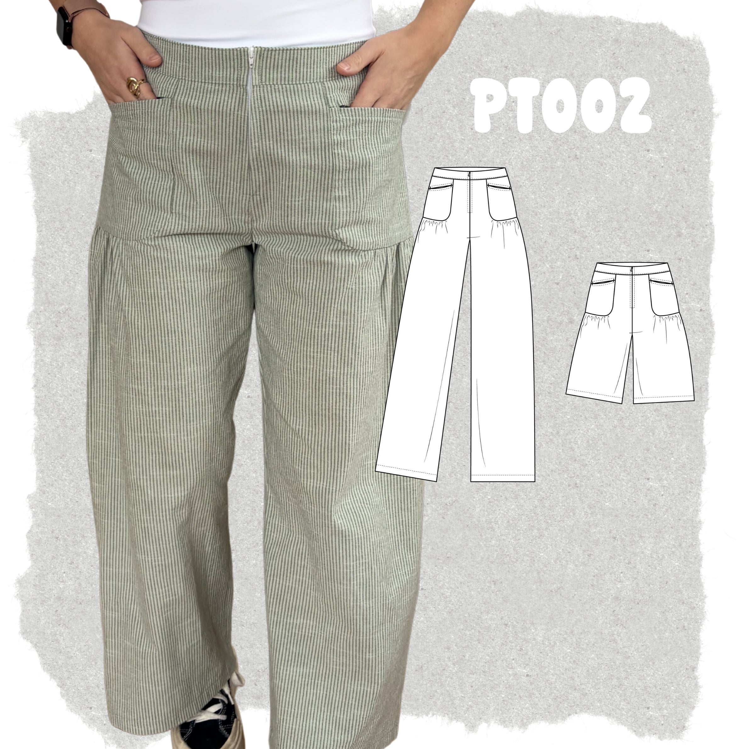 PT002 - Pantalon jambe larges à poches froncées