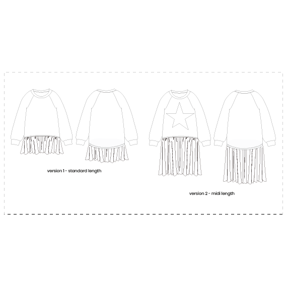 Kids, Girls 2 in 1 Layered Sweat Dress PDF Sewing Pattern, Ages 1-11 years