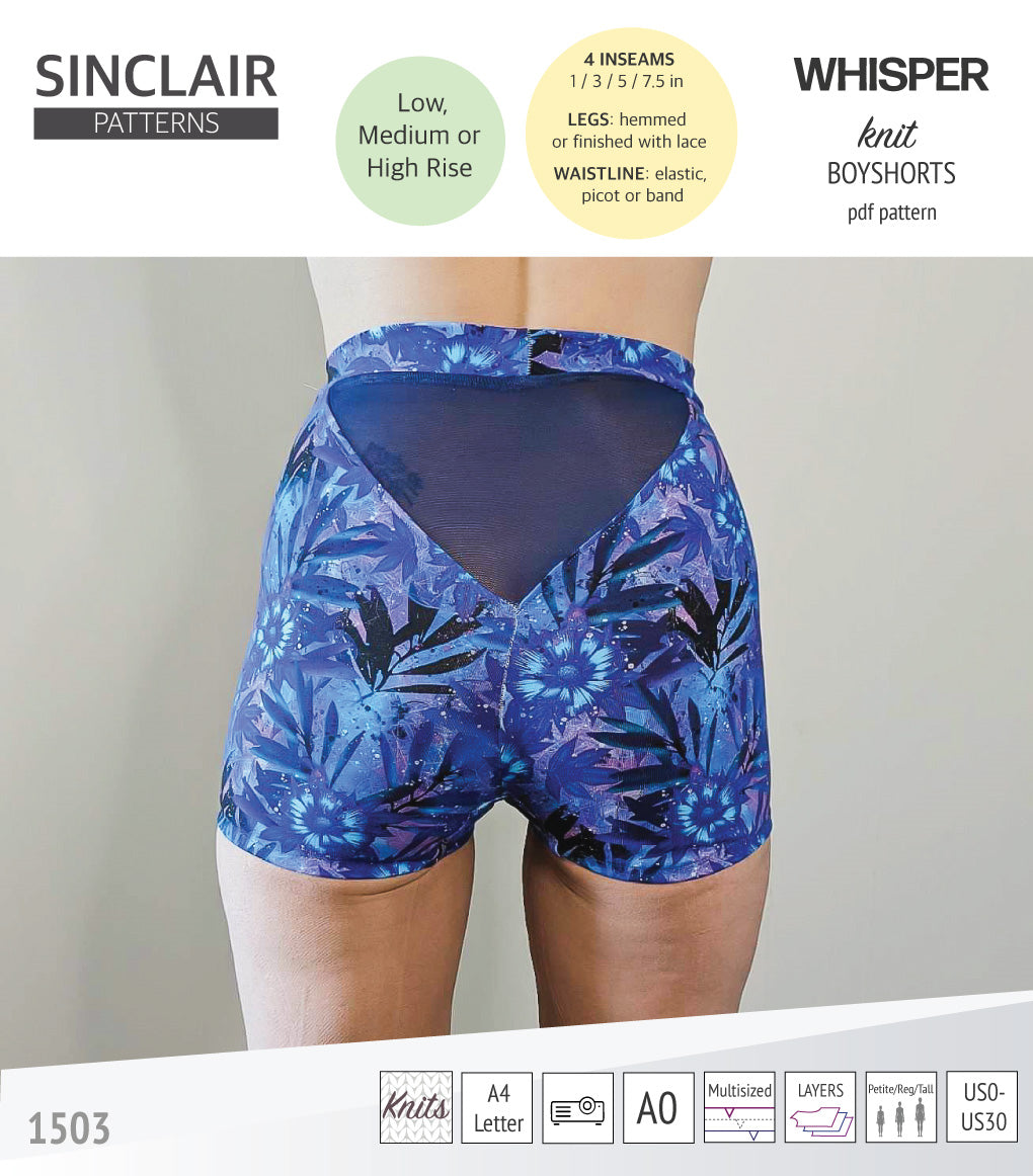 Whisper no front seam boyshorts with various inseams (PDF)