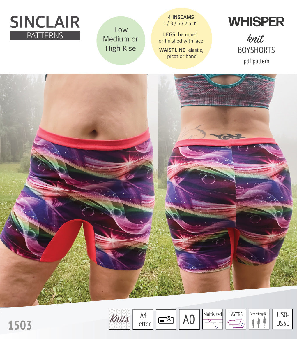 Whisper no front seam boyshorts with various inseams (PDF)