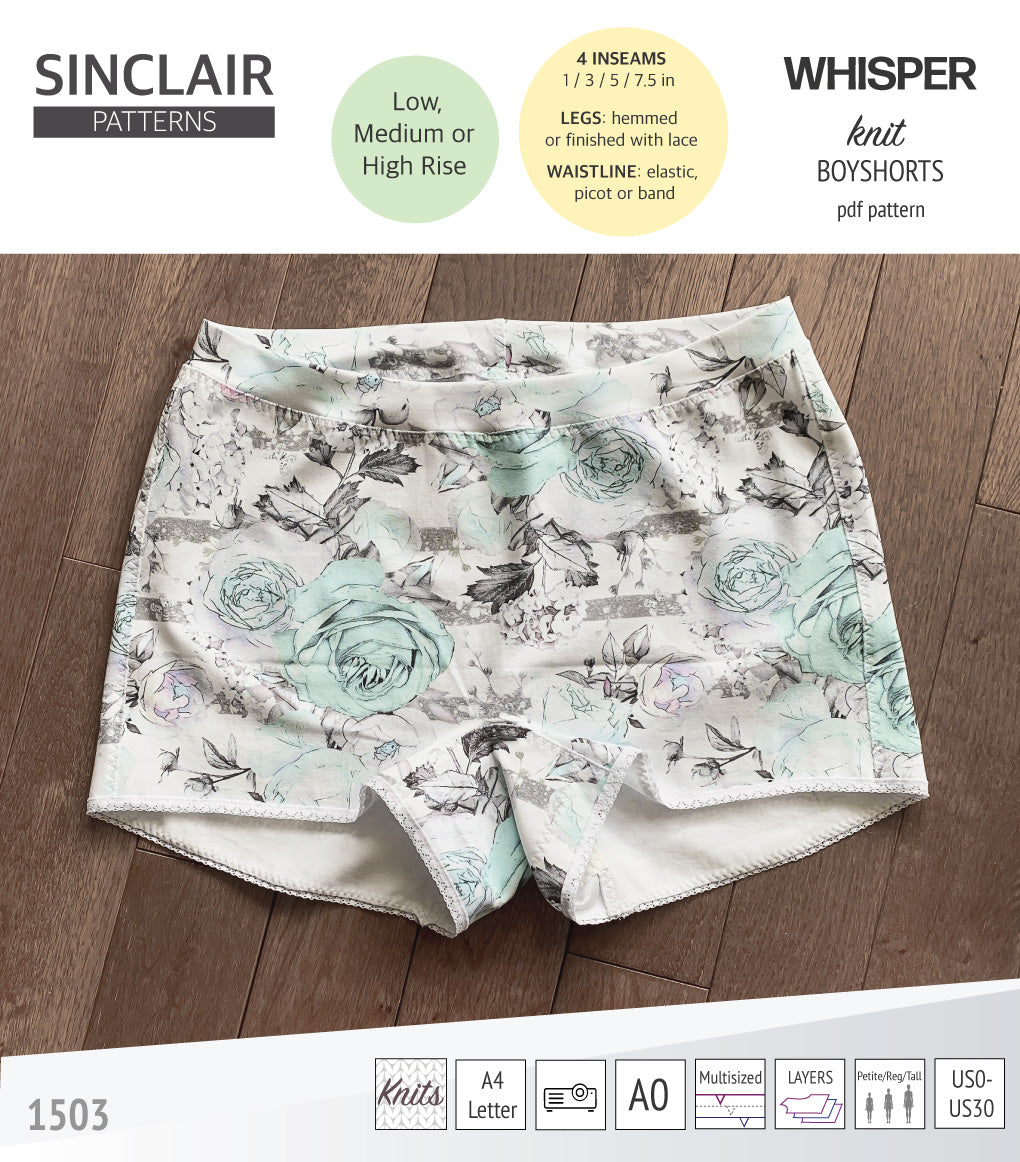 Whisper no front seam boyshorts with various inseams (PDF)