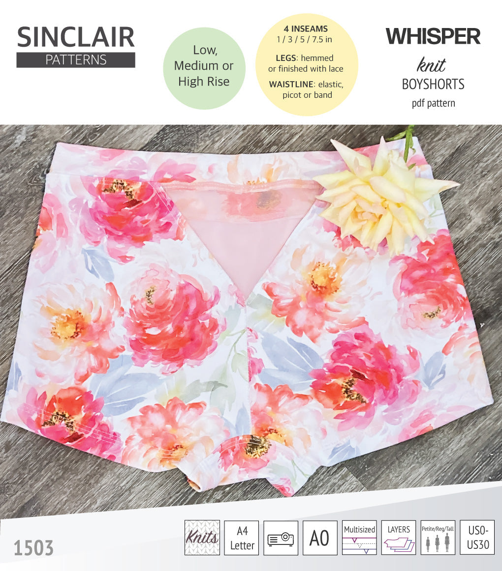 Whisper no front seam boyshorts with various inseams (PDF)