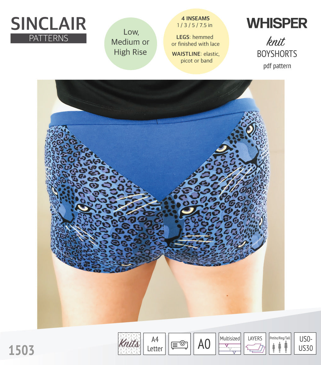 Whisper no front seam boyshorts with various inseams (PDF)