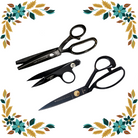 Black scissor gift set that includes black pinking shears, black thread snips, and black 9 inch fabric shears.