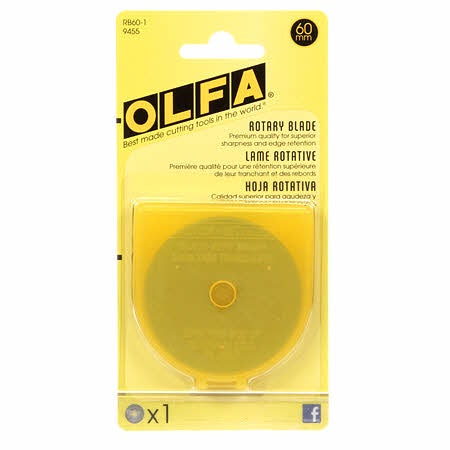 OLFA replacement blade for 60 mm rotary cutter in plastic case.